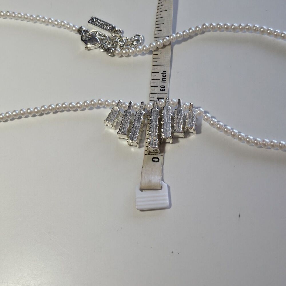 Napier Silver Tone Faux Pearl And Rhinestone Necklace 16-18" - Picture 8 of 14